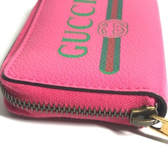GUCCI 496319 logo Wallet Coin Compartment Zip Around coin purse Leather pink - Picture 6 of 11
